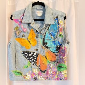 Vintage Kolorway Hand Painted Denim Vest | Butterfly Artwear | USA
